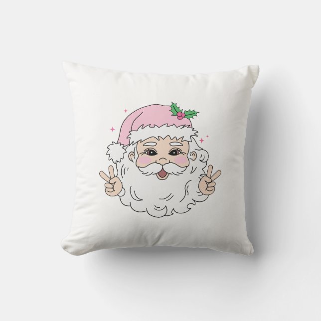 Retro Vintage Pink Christmas Santa   Cushion (Front)