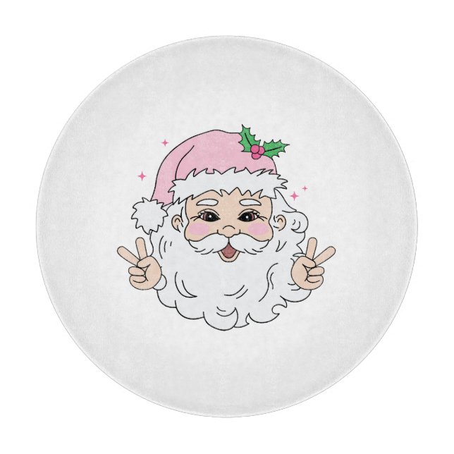 Retro Vintage Pink Christmas Santa   Cutting Board (Front)