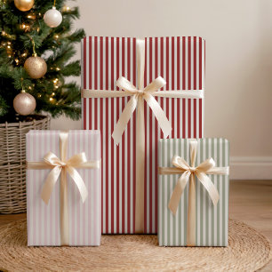 Retro Vintage Pink, Green and Red Stripes Wrapping Paper Sheet