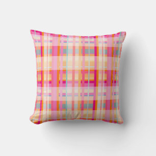 Retro Vintage Pink Plaid Pattern In Pastels Cushion