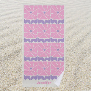 Retro vintage pink purple flower pattern  beach towel
