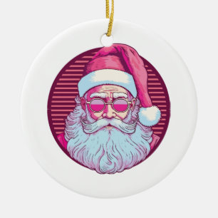 Retro vintage pink santa claus ceramic tree decoration