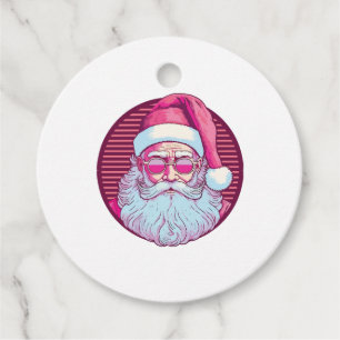 Retro vintage pink santa claus favour tags