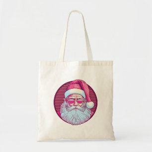 Retro vintage pink santa claus tote bag