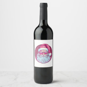 Retro vintage pink santa claus wine label