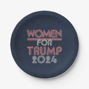 Retro Vintage Pink Women for Trump 2020 Paper Plate