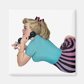 Retro Vintage Pinup Girl on Telephone Magnet