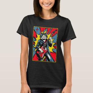 Retro Vintage Pop Art Cat Plays Electric Guitar 80 T-Shirt