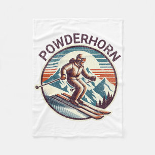 Retro Vintage Powderhorn Colorado Ski Resort Winte Fleece Blanket