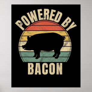 Retro Vintage Powered By Bacon BBQ   BBQ Lovers Poster