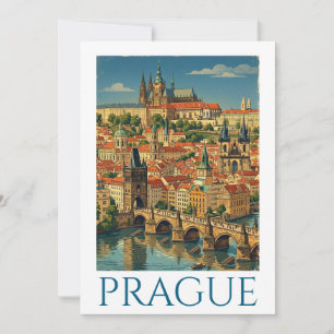 Retro Vintage Prague Czech Republic City View Invitation