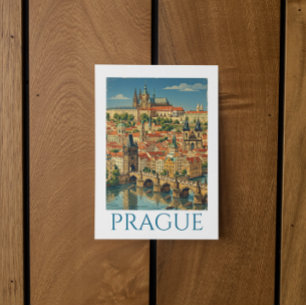 Retro Vintage Prague Czech Republic City View Postcard