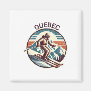 Retro Vintage Quebec Canada Ski Resort Winter Skii Magnet