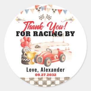 Retro Vintage Race Car Thank You Birthday Classic Round Sticker