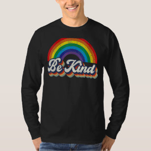 Retro Vintage Rainbow Be Kind Lgbtq Flag Gay Pride T-Shirt