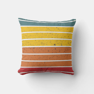 Retro vintage rainbow sunset stripes cushion