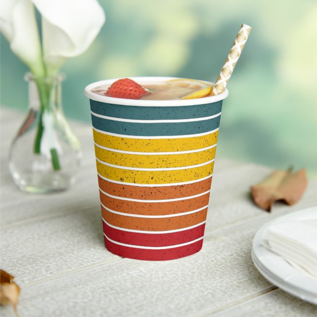 Retro vintage rainbow sunset stripes  paper cups (Insitu)