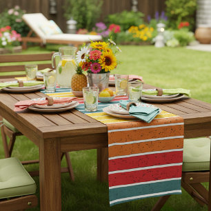 Retro vintage rainbow sunset stripes short table runner