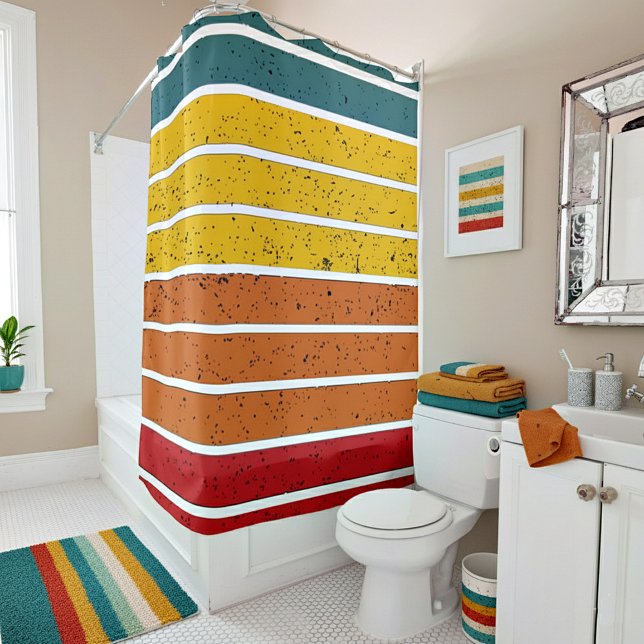 Retro vintage rainbow sunset stripes  shower curtain (Creator Uploaded)