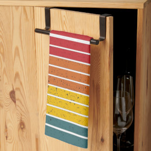 Retro vintage rainbow sunset stripes  tea towel