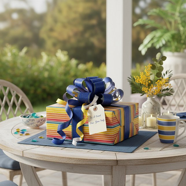 Retro vintage rainbow sunset stripes  wrapping paper (Creator Uploaded)