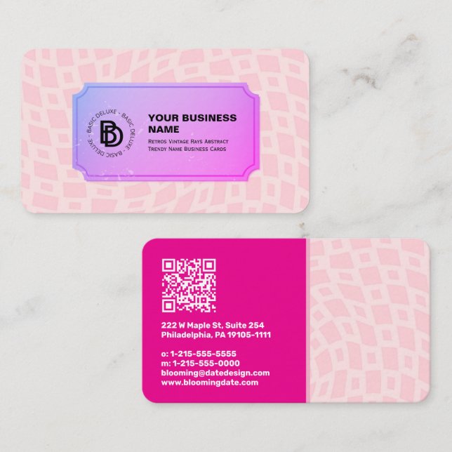 Retro Vintage Rays Abstract Trendy Name Business Card (Front/Back)