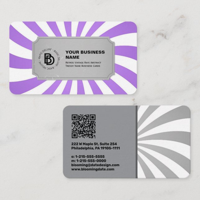 Retro Vintage Rays Abstract Trendy Name Business Card (Front/Back)