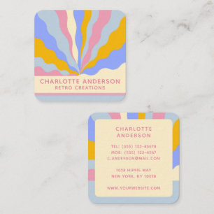 Retro Vintage Rays Abstract Trendy Name Square Business Card