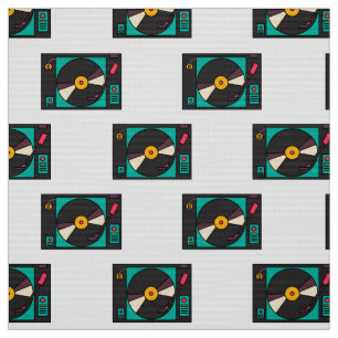 retro vintage record player pattern fabric