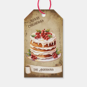 Retro Vintage Red Cherries Layered Cake Christmas Gift Tags