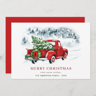 Retro Vintage Red Farm Truck Christmas Greeting Holiday Card