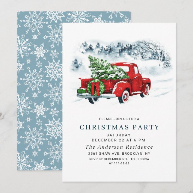 Retro Vintage Red Farm Truck Christmas Party Invitation (Front/Back)