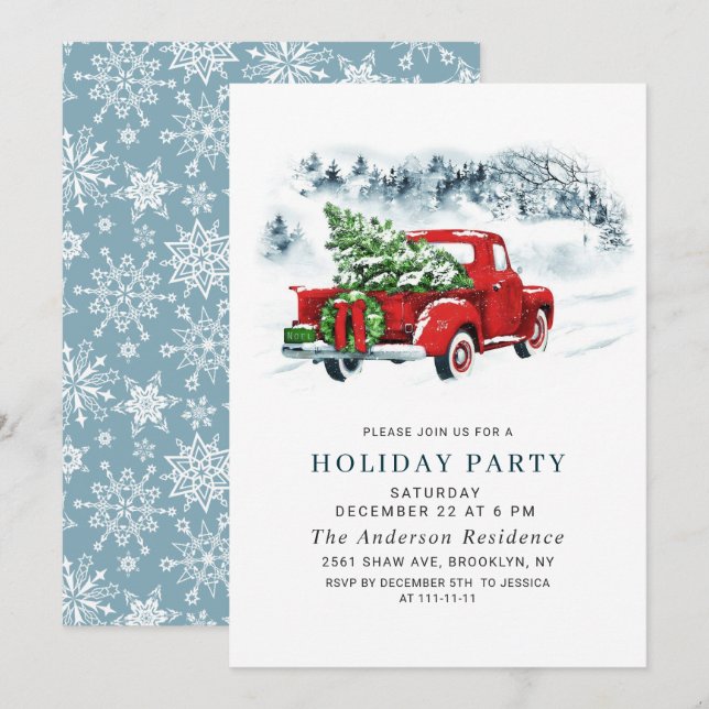 Retro Vintage Red Farm Truck Christmas Party Invitation (Front/Back)