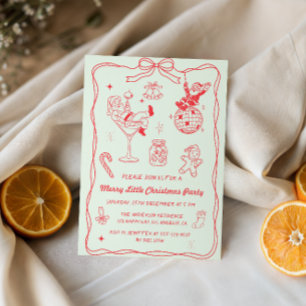 Retro Vintage Red Merry Little Christmas Party Invitation