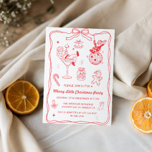 Retro Vintage Red Merry Little Christmas Party Invitation