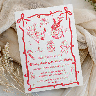 Retro Vintage Red Merry Little Christmas Party Invitation