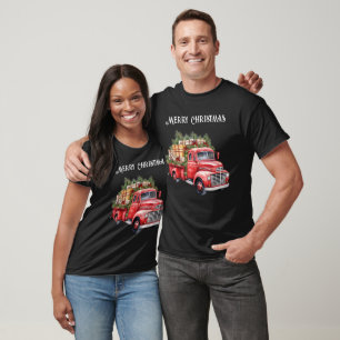 Retro Vintage Red Pickup Truck Merry Christmas T-Shirt