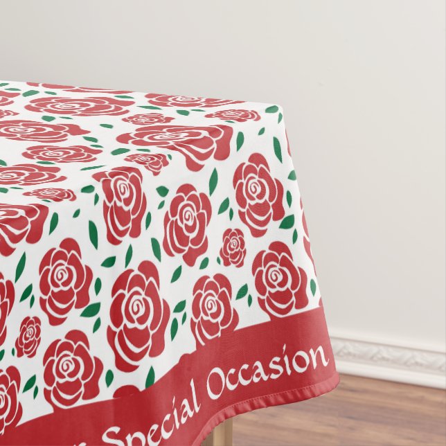 Retro Vintage Red Roses Green Leaves Personalised Tablecloth (In Situ)