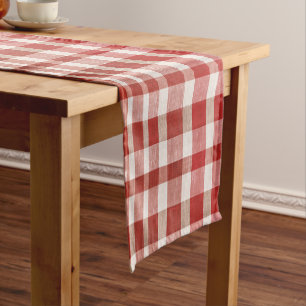 Retro Vintage Red Textured Plaid Short Table Runner