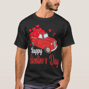 Retro Vintage Red Truck Carrying Hearts Happy Vale T-Shirt