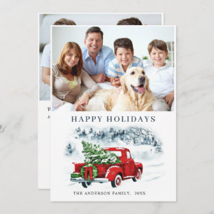 Retro Vintage Red Truck Christmas Greeting 2 PHOTO Holiday Card