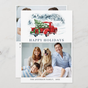 Retro Vintage Red Truck Christmas Greeting 2 PHOTO Holiday Card