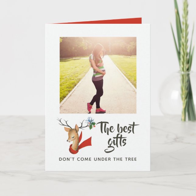 Retro Vintage Reindeer Christmas Baby Expecting Announcement (Front)