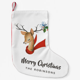 Retro Vintage Reindeer Christmas Small Christmas Stocking