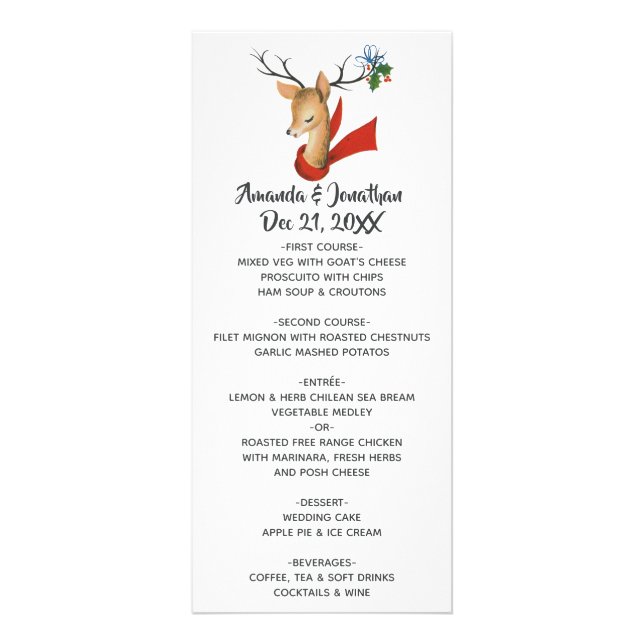 Retro Vintage Reindeer Christmas Wedding Menu (Front)