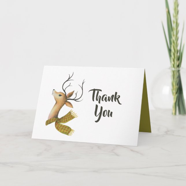 Retro Vintage Reindeer Christmas Wedding Thank You Card (Front)