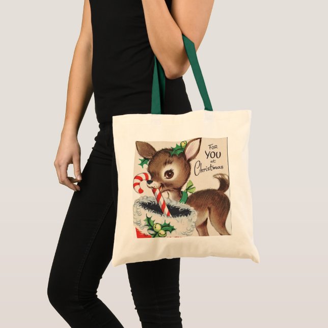 retro vintage reindeer Holiday Tote Bag (Front (Product))