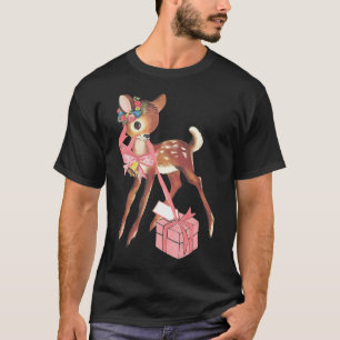 Retro Vintage Reindeer Pink Christmas Baby Deer Co T-Shirt