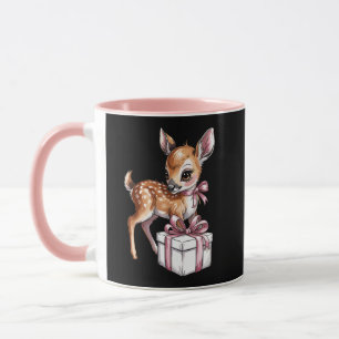 Retro Vintage Reindeer Pink Christmas Baby Deer Mug