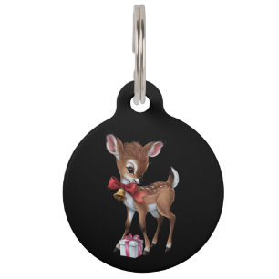 Retro Vintage Reindeer Pink Christmas Baby Deer Pet Tag